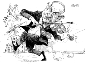 NETANYAHU THE FIDDLER by Petar Pismestrovic