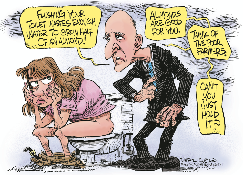  GOVERNOR BROWN SAVING WATER IN THE BATHROOM by Daryl Cagle