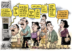 GREEK BANK ATM LINE by Daryl Cagle