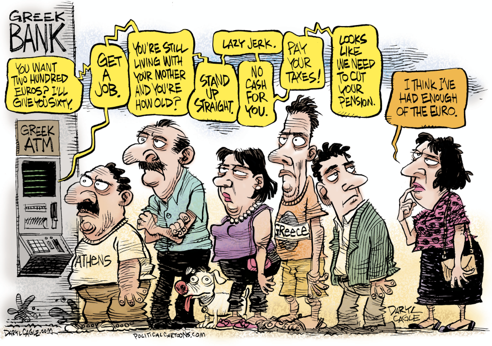  GREEK BANK ATM LINE by Daryl Cagle