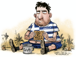 GREXIT BEGGAR by Daryl Cagle