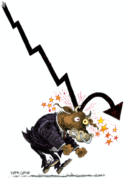 STOCK MARKET BULL HEADACHE   by Daryl Cagle