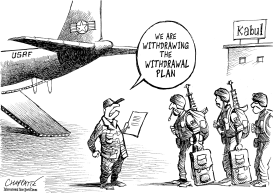 US TROOPS TO STAY IN AFGHANISTAN	 by Patrick Chappatte