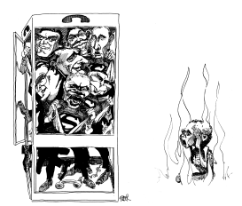 AFRICA DARFUR BABY MANY SUPERMEN IN A PHONE BOX  by Riber Hansson