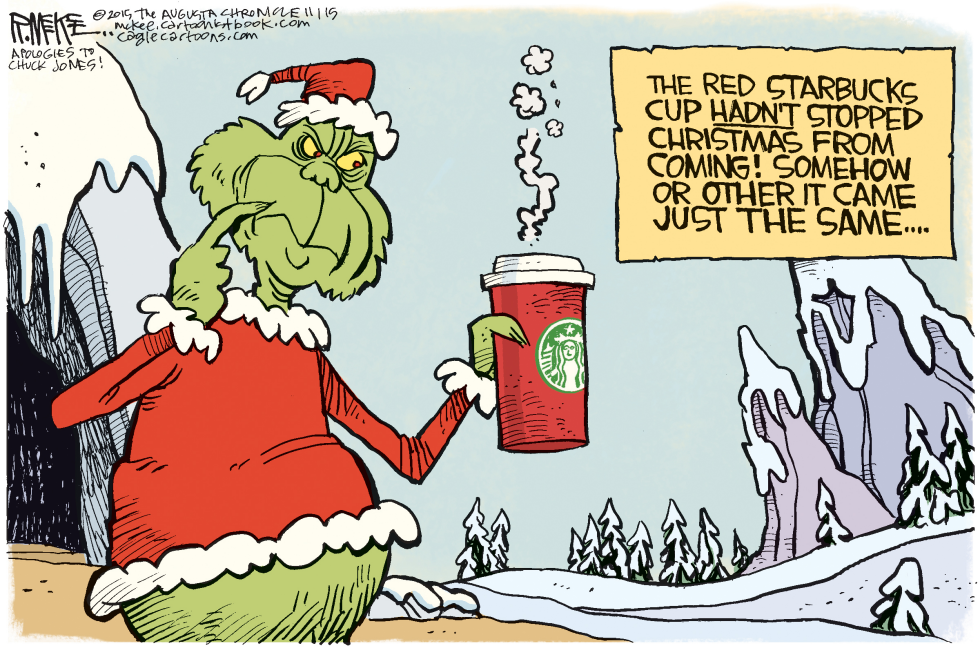  RED STARBUCKS CUP by Rick McKee