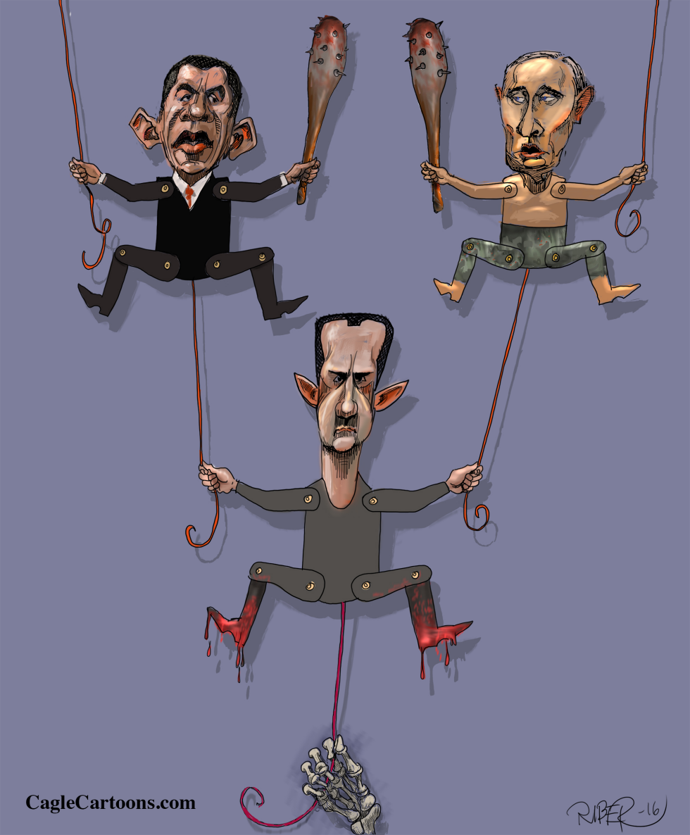  OBAMA, PUTIN AND ASSAD AS JUMPING JACKS by Riber Hansson