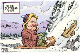 HILLARY TOUGH SLEDDING by Rick McKee