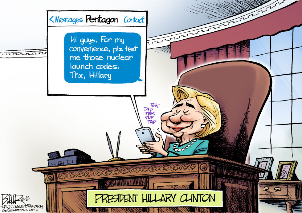  HILLARY HANDLES SECRETS by Nate Beeler