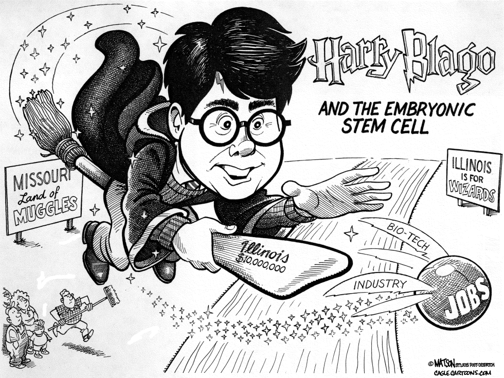  ILLINOIS GOVERNOR BLAGOJEVICH LURES STEM CELL RESEARCH JOBS AWAY FROM MISSOURI by RJ Matson