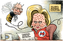 BERNIE BUGS HILLARY by Rick McKee