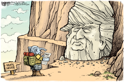 TRUMP BLOCKS PATH by Rick McKee