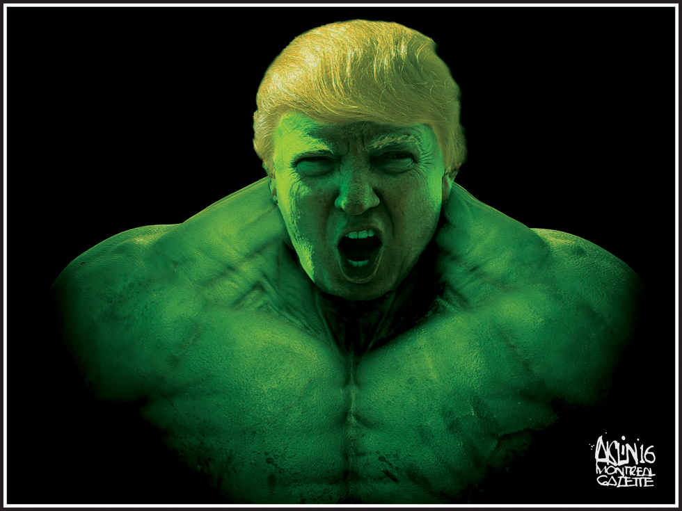  DONAL TRUMP AS THE ANGRY INCREDIBLE HULK by Aislin