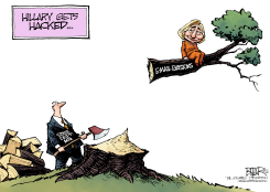 HILLARY UP A TREE by Nate Beeler