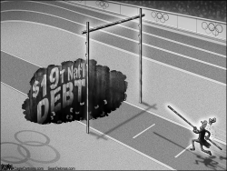 OLYMPICS NATIONAL DEBT GREYSCALE by Sean Delonas