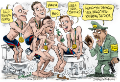 OLYMPIC SWIMMERS TRASH THE BATHROOM by Daryl Cagle