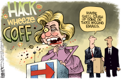 HILLARY COUGHS by Rick McKee