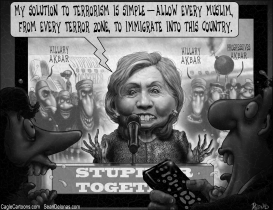 HILLARY SOLUTION TERRORISM GREYSCALE by Sean Delonas