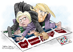 HILLARY AND TRUMP TWISTER by Daryl Cagle