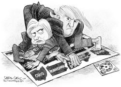 HILLARY Y TRUMP JUEGAN TWISTER by Daryl Cagle