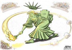 ESTATUA TRUMP XENOFOBICA DE LA LIBERTAD  by RJ Matson