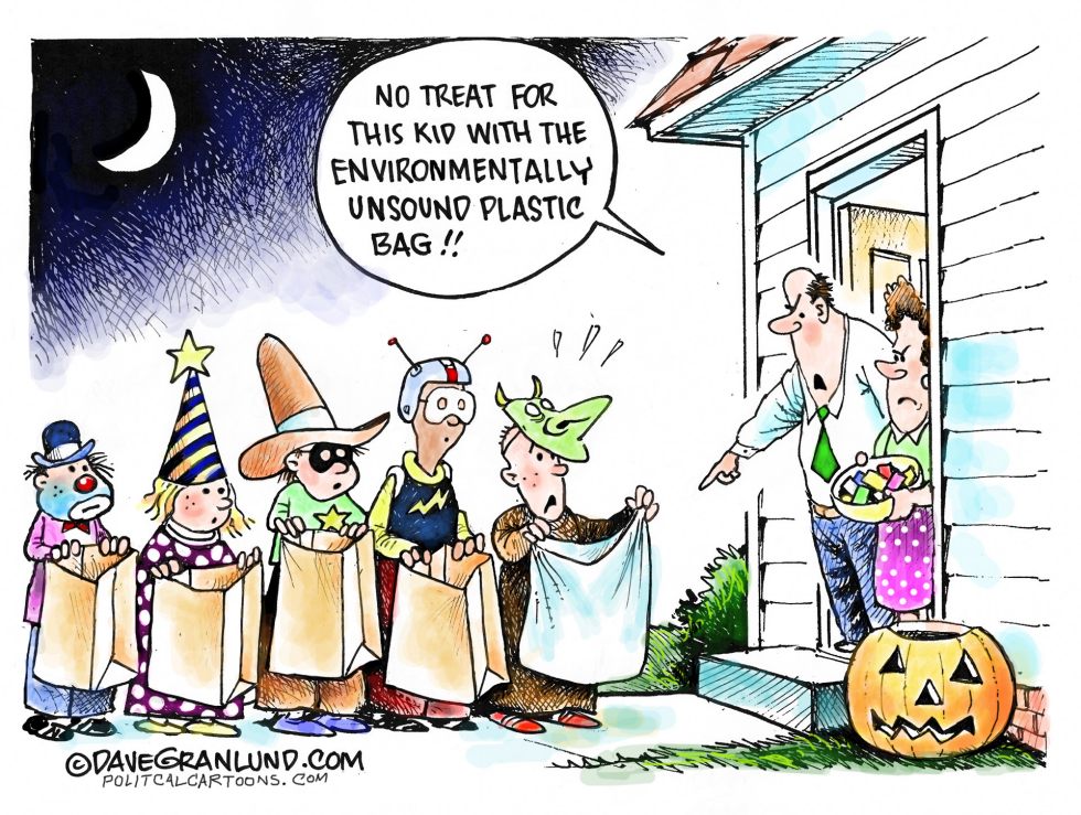  CORRECT PLASTIC BAG USAGE by Dave Granlund