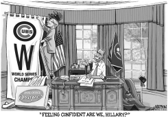 CUBS FAN HILLARY CLINTON MEASURES THE OVAL OFFICE DRAPES by RJ Matson