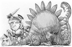 TRUMP SLAYS HILLARY  GRAY by Daryl Cagle