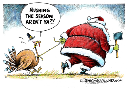 TURKEY AND SANTA OVERLAP by Dave Granlund