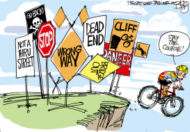 BUSH PEDDLES US OFF A CLIFF by Pat Bagley