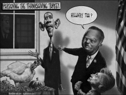 TURKEY OBAMA HILLARY PARDON GREYSCALE by Sean Delonas