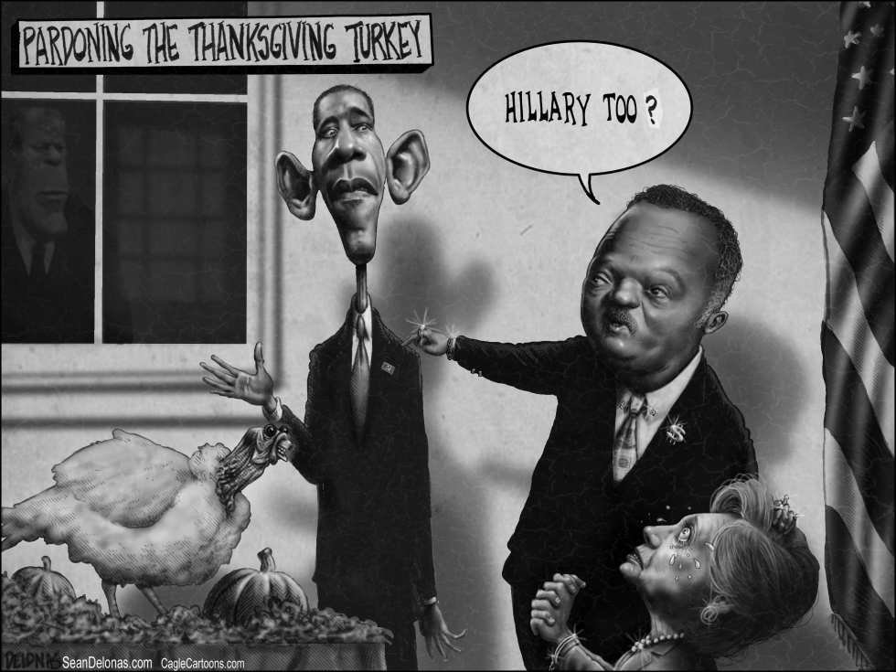  TURKEY OBAMA HILLARY PARDON GREYSCALE by Sean Delonas