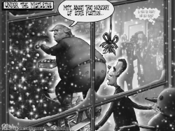 MISTLETOE CHRISTMAS TRUMP ROMNEY GREYSCALE by Sean Delonas