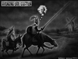 DON QUIXOTE OBAMA ELECTION GREYSCALE by Sean Delonas