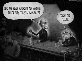 PUTIN HACKING BUSH BAR RUSSIA GREYSCALE by Sean Delonas