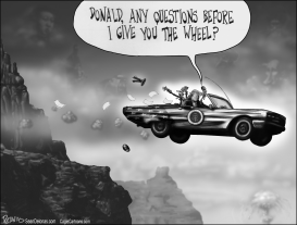 THELMA LOUISE TRUMP OBAMA GREYSCALE by Sean Delonas