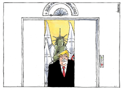 TRUMP IN THE WHITE HOUSE ELEVATOR by Michael Kountouris