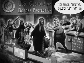 TRUMP MUSLIM REFUGEE BAN GREYSCALE by Sean Delonas