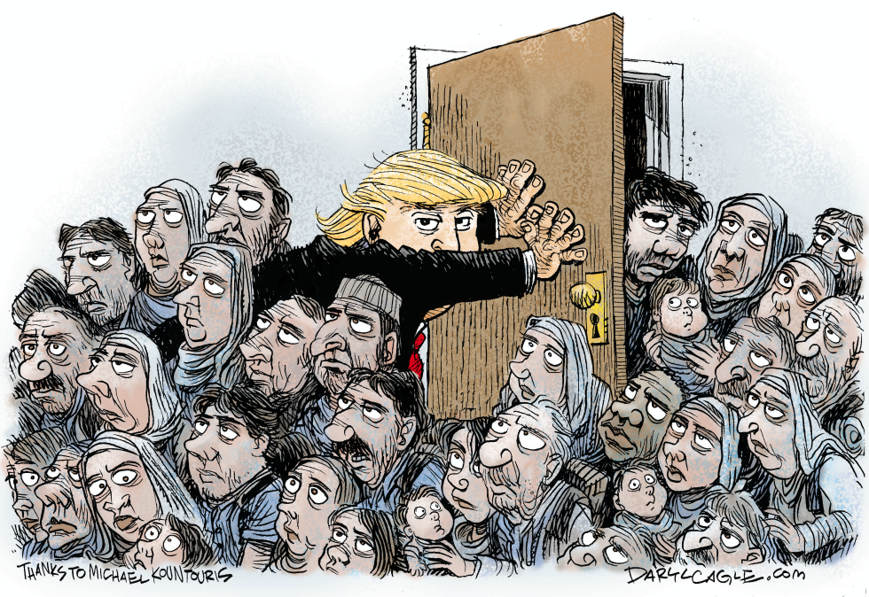  TRUMP HOLDS REFUGEES BACK  by Daryl Cagle