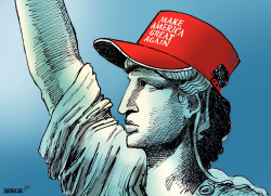 LADY LIBERTY WITH TRUMP CAP by Sabir Nazar