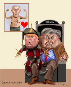 TRUMP SITTING ON BANNON KNEE by Riber Hansson