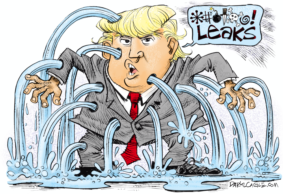  TRUMP AND MANY LEAKS by Daryl Cagle