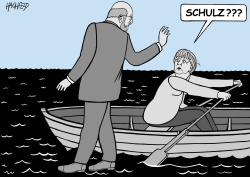 SCHUKZ PASSES MERKEL by Rainer Hachfeld