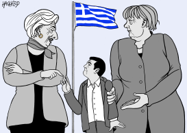 LAGARDE, MERKEL, TSIPRAS by Rainer Hachfeld