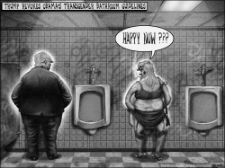 TRUMP TRANSGENDER BATHROOM GREYSCALE by Sean Delonas