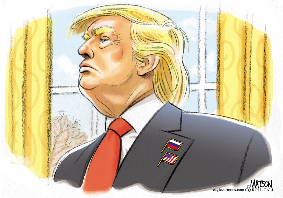  TRUMP LLEVA BOTON DE LA BANDERA RUSA EN LA SOLAPA by RJ Matson