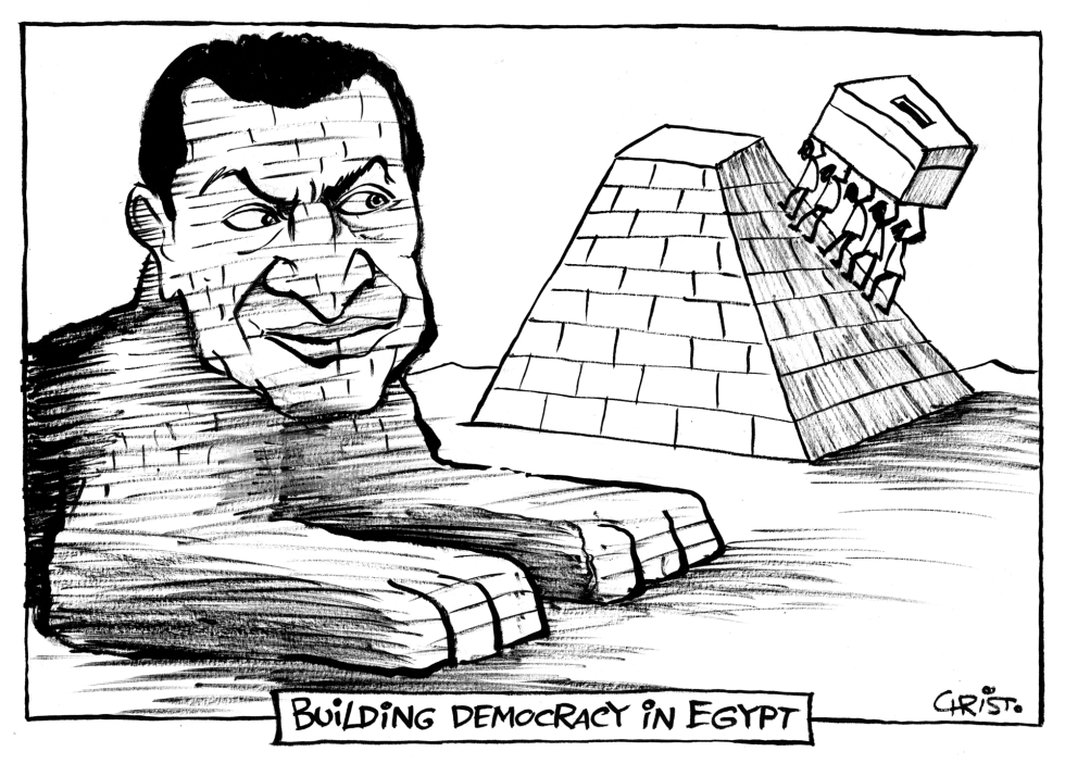  MUBARAK WINS EGYPT ELECTION - B&W by Christo Komarnitski