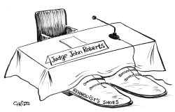 ROBERTS TABLE AT CONFIRMATION HEARINGS - B&W by Christo Komarnitski