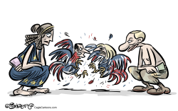 EU PUTIN MACRON AND LE PEN COCK FIGHTING by Martin Sutovec