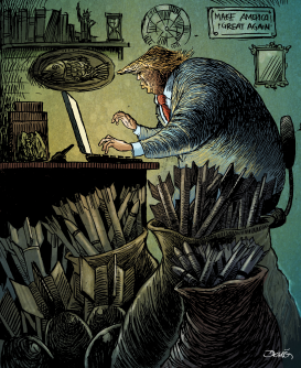 TRUMP WORKING AWAY by Dario Castillejos