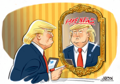 TRUMP SEES FAKE NEWS IN THE MIRROR by RJ Matson